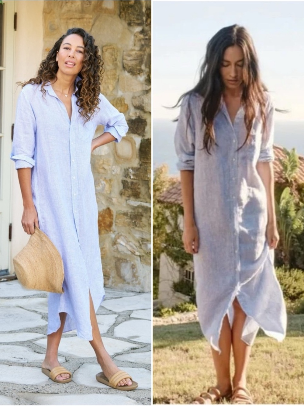 Frank & Eileen Rory Blue White Stripe Linen Shirt Dress Size L